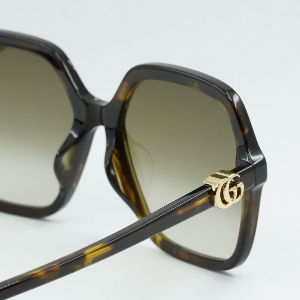 Gucci GG1072S 002 Sunglasses Dark Havana Square Frame, Brown Gradient Lenses - Picture 6 of 9
